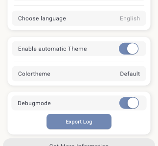Debugmode switch turned on with the Export Log button now active